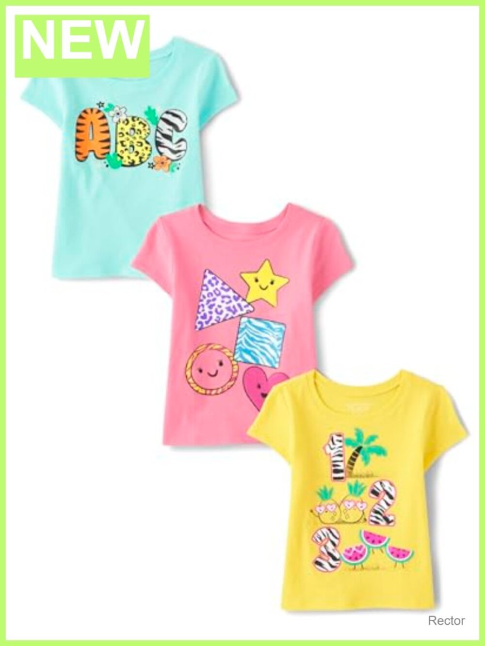 Girls 3 Pack Short Sleeve Graphic T-Shirts School Learning Casual